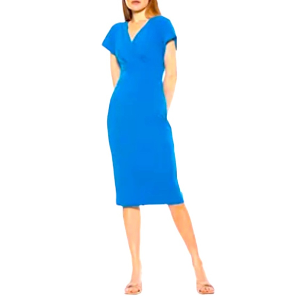 Alexia Admor New York NEW Naomi Drape Sheath Dress Cerulean 1X Office Casual